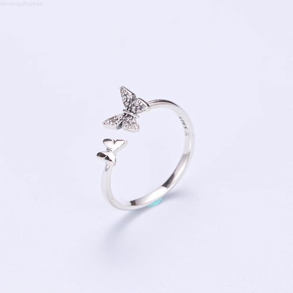 

silver double butterflies sterling elegant clear cz 925 ring for women girls