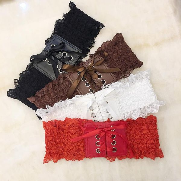 

women vintage elegant lace stretch wide waist belt bandage elastic cinch corset waistband, Black;brown