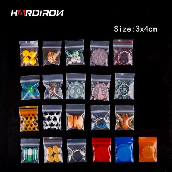 

storage bags hardiron 3x4cm thickened transparent zipper lock bag cute cartoon plastic jewelry packaging