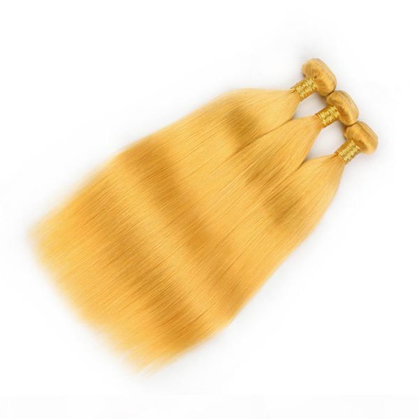 

pure yellow malaysian straight human hair weave bundles 3pcs yellow colored virgin remy human hair weave wefts straight hair extensions, Black