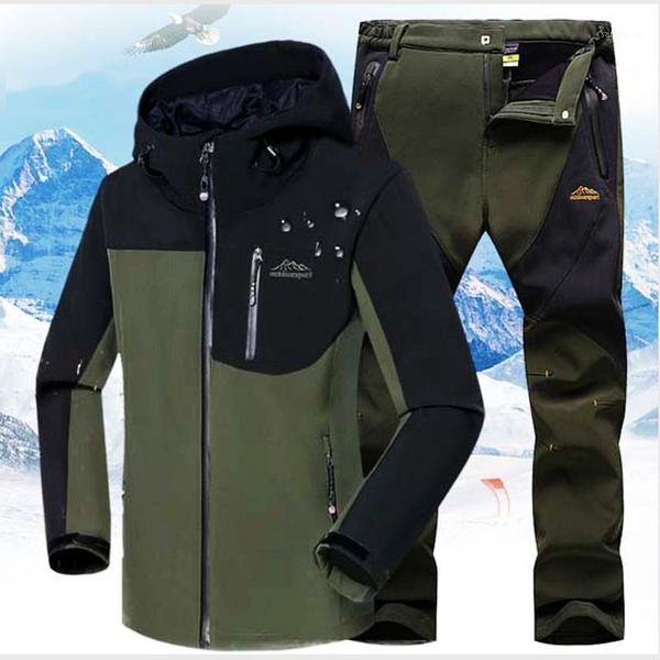

waterproof softshell fleece warm outdoor men jackets pants trousers winter camping hiking climbing skiing sportwear1, Blue;black