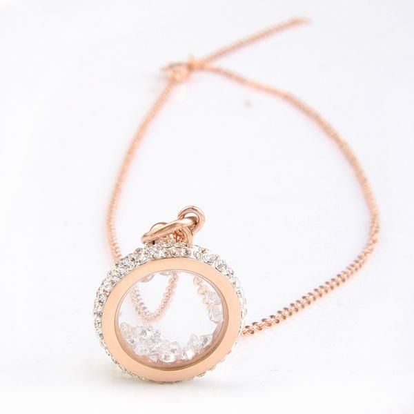 

pendant necklaces arrivel stainless steel crystal necklace glass medallion round shape locket chain, Silver