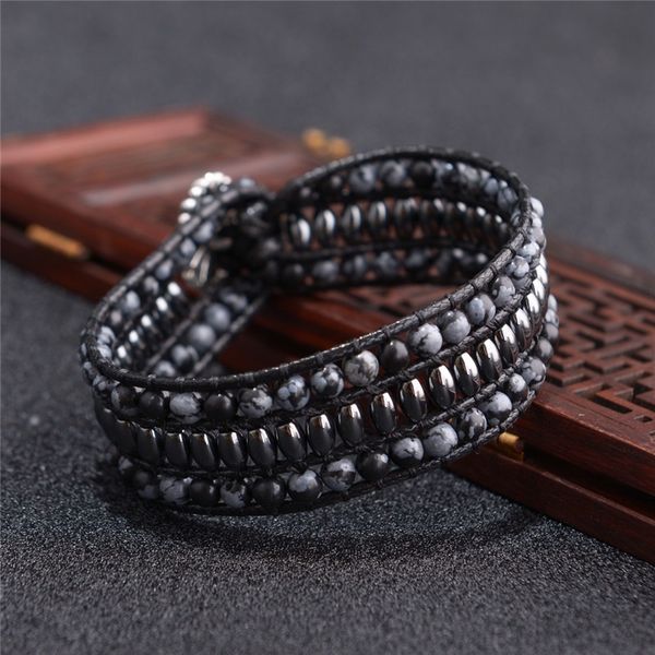

new cuff bracelets natural stones beads leather wrap bracelet handmade beaded statement bracelets dropshipping y200107, Golden;silver