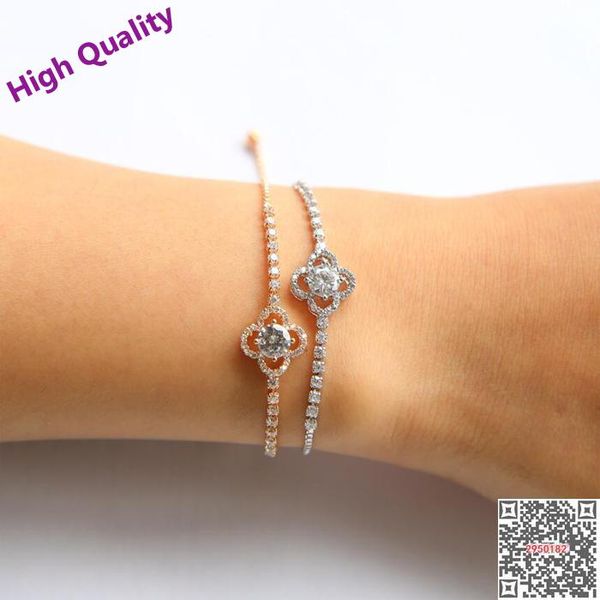 

charm bracelets fashion flower cubic zircon bracelet for women men adjustable link chain tennis & bangles jewelry, Golden;silver