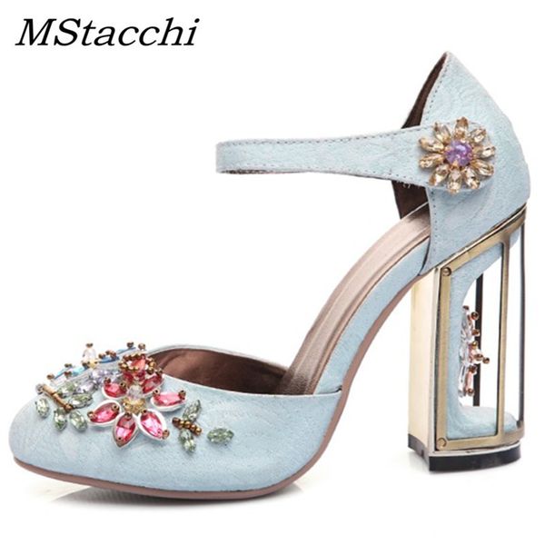 

mstacchi crystal flower mary janes women pumps shoes strange high heels handmade rhinestone wedding shoes genuine leather shoes lj200928, Black