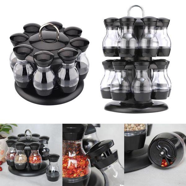 

rotating spice rack with bottles kitchen herbs condiment jars container