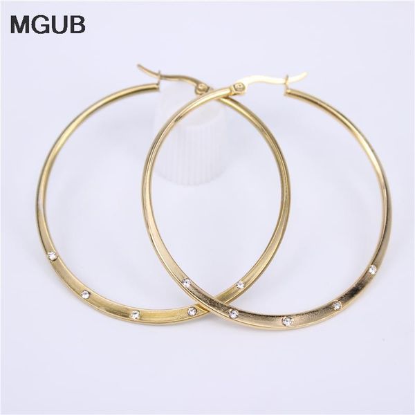 

new design simple hoop earrings for women gold color stainless steel round circle crystal earring party gift wholesale lh7651, Golden;silver