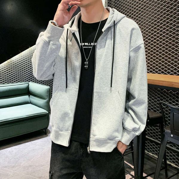 

hoodie men's cardigan hop bf hip trend loose casual sports fashion autumn winter sweater coat, Gray