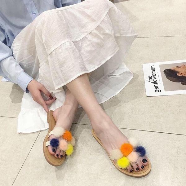 

slippers women mink hair for summer outdoor2021 jelly sandals women1, Black