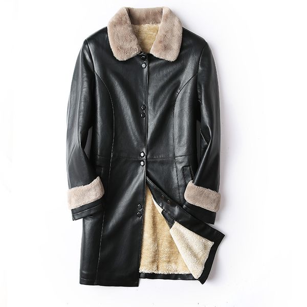 

2020 new leather from the fake plutonium women thicken jacket autumn lady loose long plus size outerwear female coat, Black