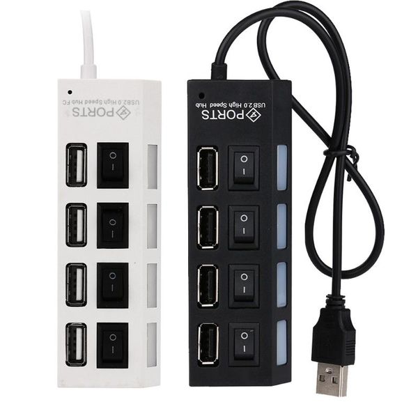 

new 4 port usb 2.0 hub on/off switches + dc power adapter cable for pc laptop