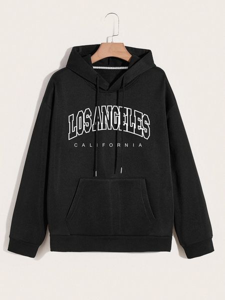 

men letter graphic drawstring thermal lined hoodie 39yo#, Black