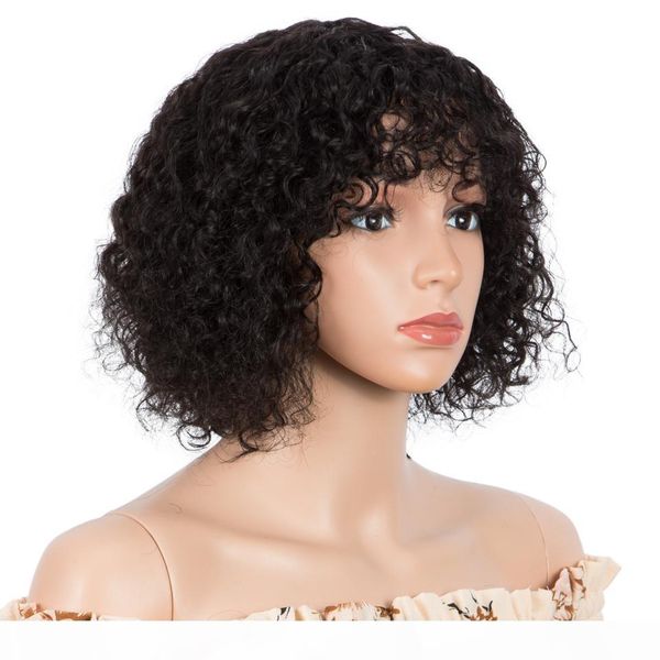 

selling 2020 human hair wigs for women curly short human hair wig with bangs bob wigs wool roll curl short brazilian hair wigs, Black