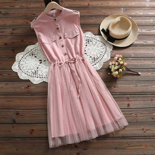 

belt waist sleeveless lace blue dresses women summer dress 2019 new casual cotton mesh pink elegant vestidos clothes 3518 501, Black;gray
