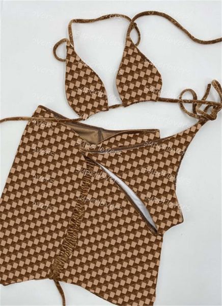 

letters blossoming jacquard bikinis fashion split bathing suit with tie womens charm elegant beach bra briefs 3pcs set swimwear swim dress 3, White;black