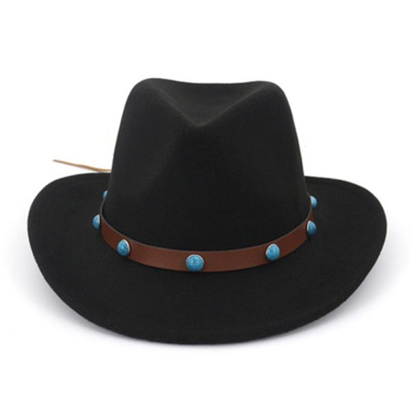 

fedora hats panama solid color western cowboy vintage casual felted hats men women jazz caps band belt black khaki women hats, Blue;gray