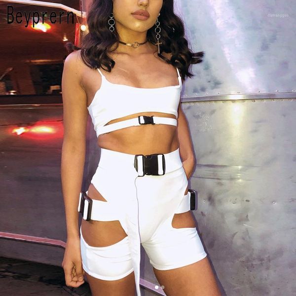 

beyprern girl cut out neon green buckle shorts set women tight buckle matching set 2 piece night out outfits wholesale1, White