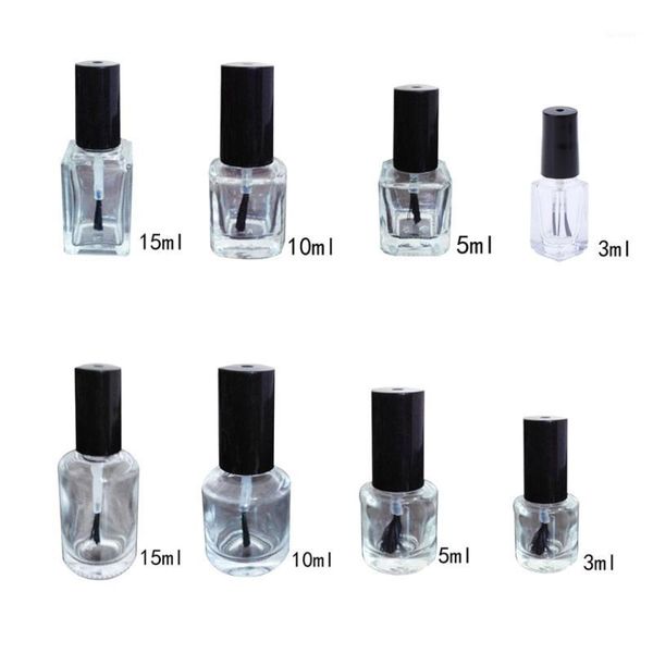 

3/5/10/15ml empty nail polish glass bottle clear portable uv gel container refilled storage box square round makeup tube brush1