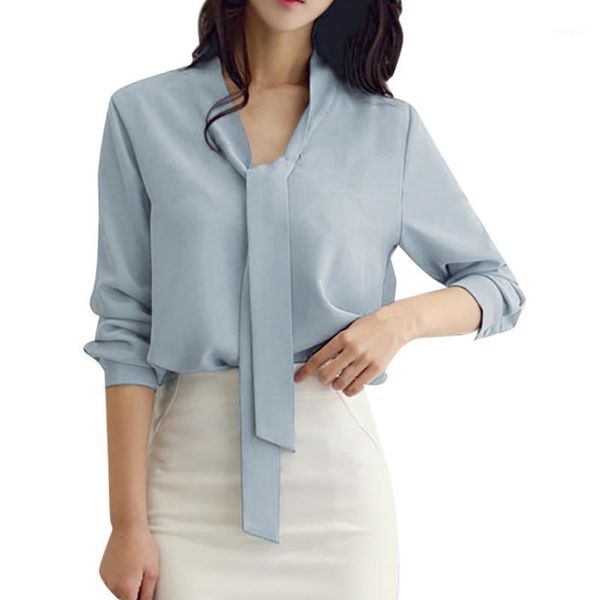 

chiffon shirt ladies fashion lace-up xiaoxiangfeng commuter temperament slim wild chiffon shirts blouse1, White