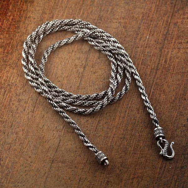 

925 sterling silver necklace italian diamond cut rope chain 2.5mm twist rope chain mens vintage jewelry gift retro thai silver