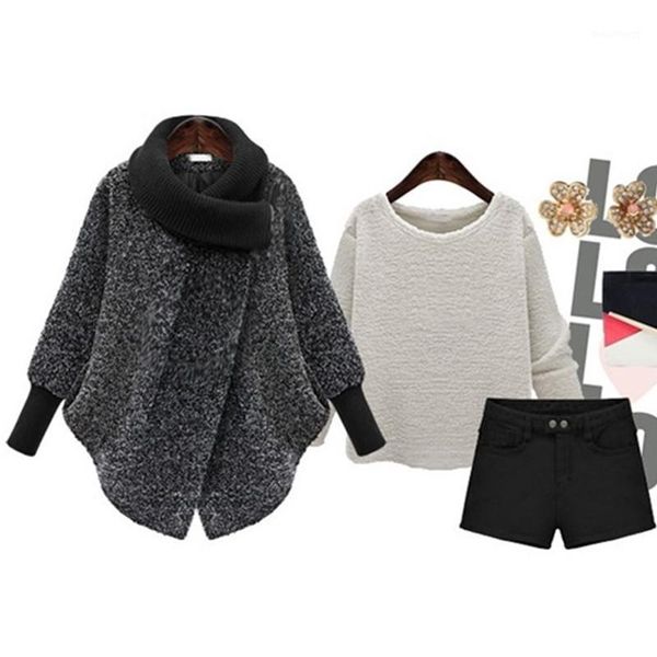 

large size women's woolen coat 2019 autumn winter wool coat knitted turtleneck thick cashmere cloak female jacket plus size 5xl1, Black