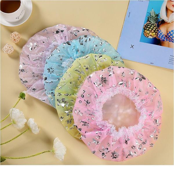 

shower cap bath hat double layer lace 4colors thicken elastic waterproof bathroom product bathing cap children's qylquu