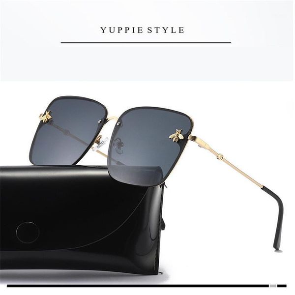 

2020 square bee sunglasses women brand designer metal frame oversized sun glasses fashion men gradient shades oculos uv4001, White;black