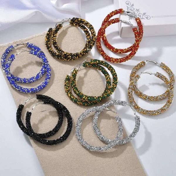 

hoop & huggie terreau kathy 7 fashion bling earrings for women shiny crystal hollow round circle ear jewelry wedding gifts, Golden;silver