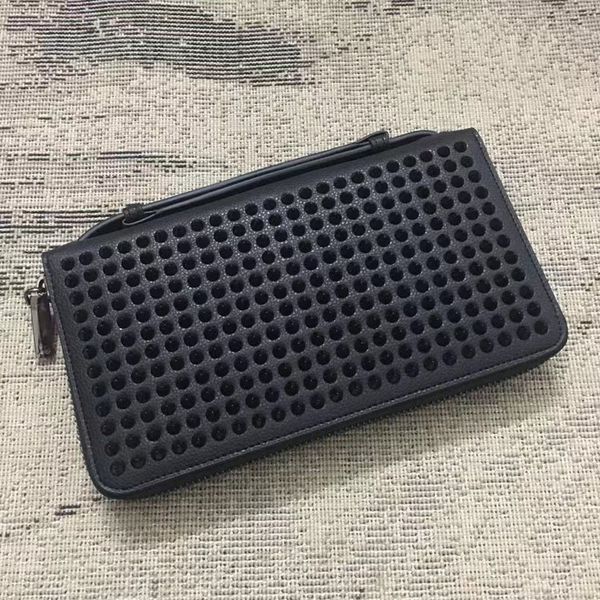 

fashion women men redbottom plaid double zipper genuine leather long wallets signature letter wallets purse card holders clutch bag, Red;black