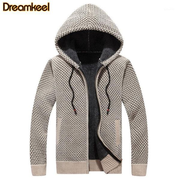 

winter padded knitted sweater men cotton hooded men's jacket thick velvet fur jacket cardigan spring outdoors mens sweaters r1, White;black