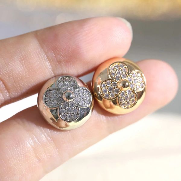 

statement circular flower earrings diamond stud earrings womens earrings hip hop bling jewelry silver rose gold fashion earings, Golden;silver
