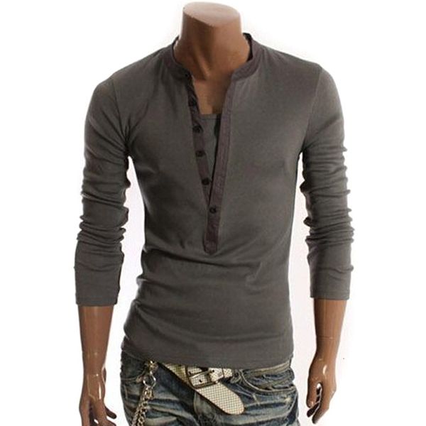 

men's solid casual t-shirts long sleeve v-neck slim fit soft comfortable button autumn winter clothes, White;black