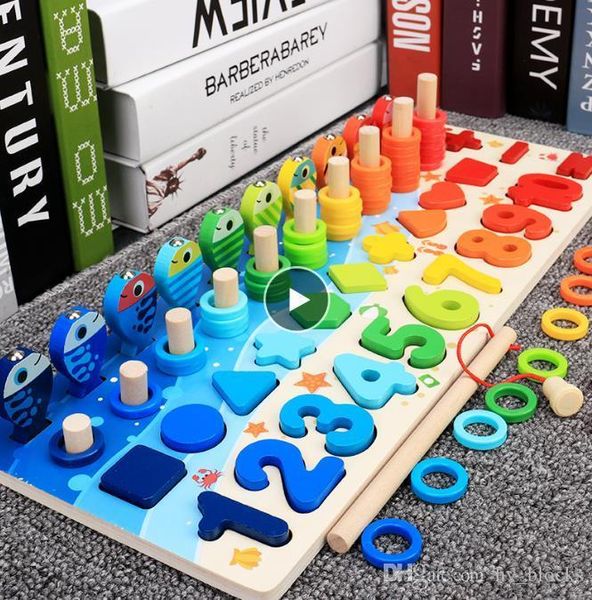 

montessori educational wooden toys children busy board math fishing children's wooden preschool montessori toy counting geometry