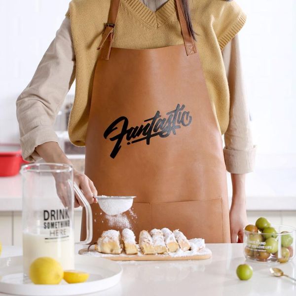 

ins nordic style leather waterproof and oil proof apron household kitchen apron creative household supplie sleeveless apronld220