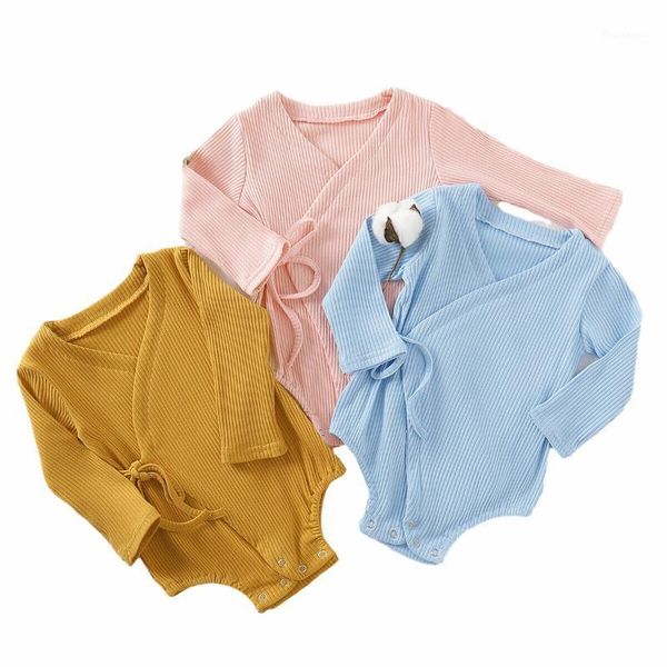 

2020 baby new autumn clothing newborn infant baby girl boy solid kimono jumpsuits ribbed solid cotton soft bodysuit outfits1, White