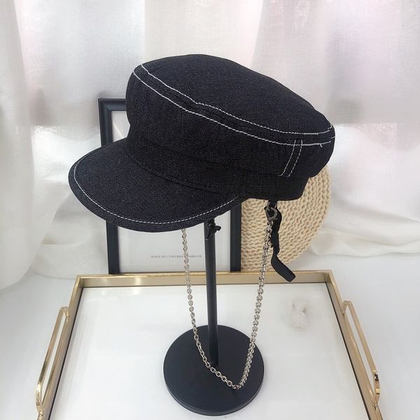 

luxury hat d family new women's korean chain denim navy fashion versatile solid color duck cap sunscreen hat, Black;white