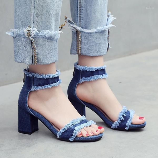 

sandals women's strappy shoes denim zip open toe square heel comfort casual work shoes1, Black