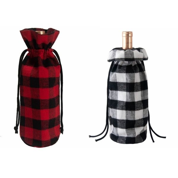 

mmipchristmas bags drawstring red plaid wine bottle cover gift bag festive decoration hha804