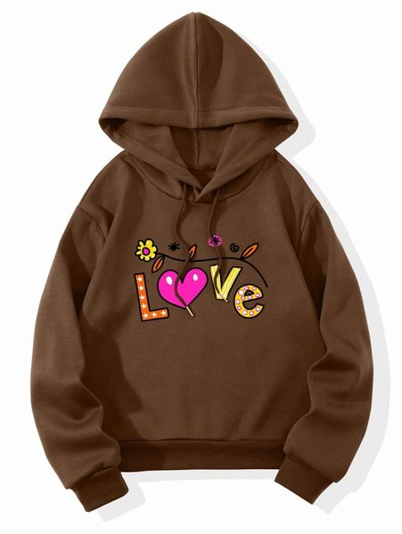 

heart & letter graphic drawstring thermal hoodie z1pa#, White;black
