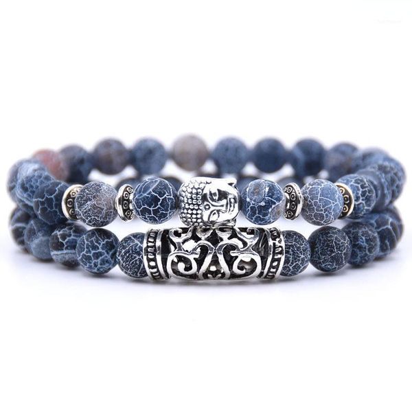 

new style 2020 2pcs/set bracelet men vintage buddha head ethnic braslet 8mm beads couple braclet friend jewelry pulseira1, Golden;silver
