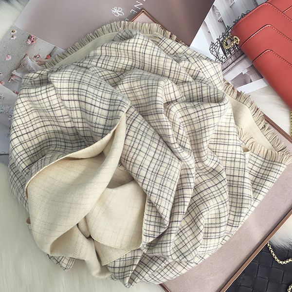 

new 2021 brand women cashmere shawl winter warm plaid cloak thick blanket fringed scarf holiday gift 7io6, Blue;gray