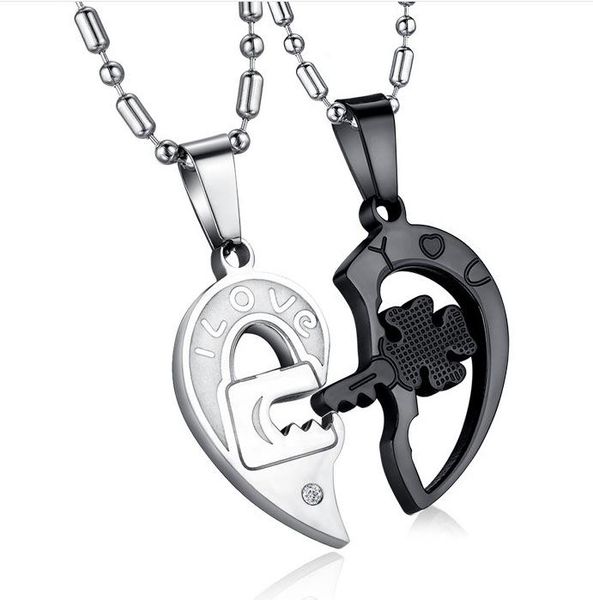 

pendant necklaces 1 pair fashion men's women couple heart shape i love you necklace lovers couples jewelry, Silver