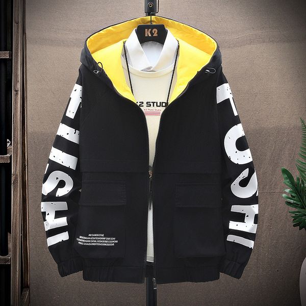 

2021 spring new coat men's korean student hooded work jacket youth fashion handsome top, Black;brown