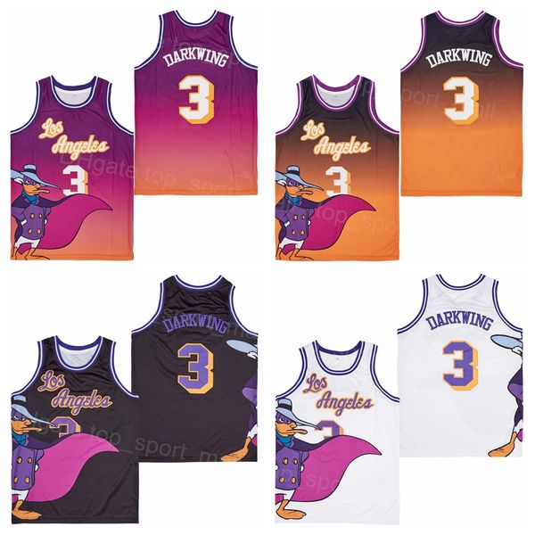 

men movie 92 la 3 cartoon darkwing jersey los angeles 1992 basketball black purple orange white color embroidery for sport fans breathable p