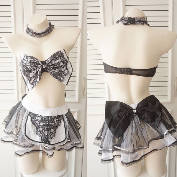 

5pcs cute lolita dress mesh bowknot bra set erotic cosplay costume school girl uniform outfit sexyy kawaii lingerie set underwear, Red;black