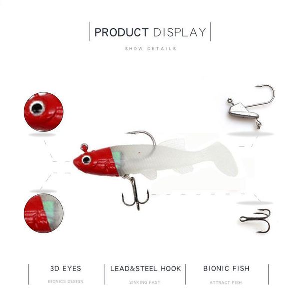 

1pcs fishing lure head lead soft lure tail wobblers 7.8cm 12g sile artificial bait with weight soft bait five-co jllxin