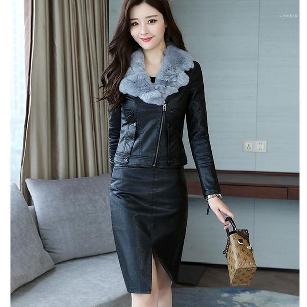 

spring autumn leather coat women short jacket lady long sleeve fur collar female outerwear faux pu biker streetwear motorcycle1, Black