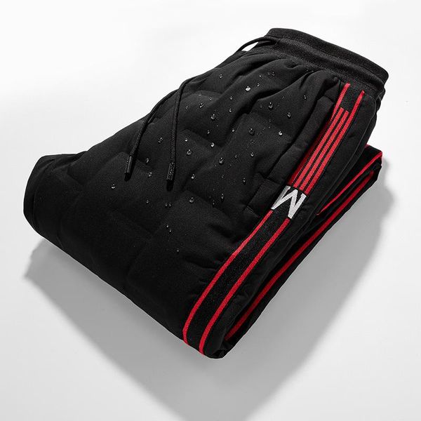 

2021 men's new outer wear warm thick down down pants youth ribbon edged winter stitching pants, Black