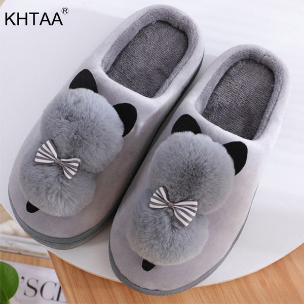 

women's winter slippers cute cartoon cat women warm plush woman slip on flat female soft shoes ladies comfortale house shoe 2020 y1124, Black