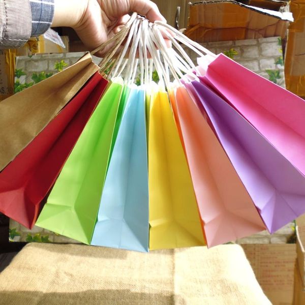 

gift wrap 2pcs 21x13x8cm 10solid colors kraft paper bags with handles wedding birthday party favor cookie candy packing bag packaging